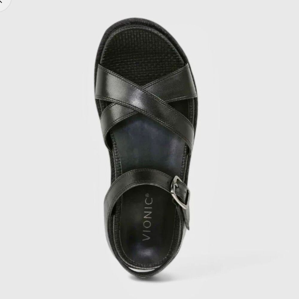 Vionic Mar Platform Lightweight Leather Sandal Size 9 NWOB Black - Picture 4 of 7